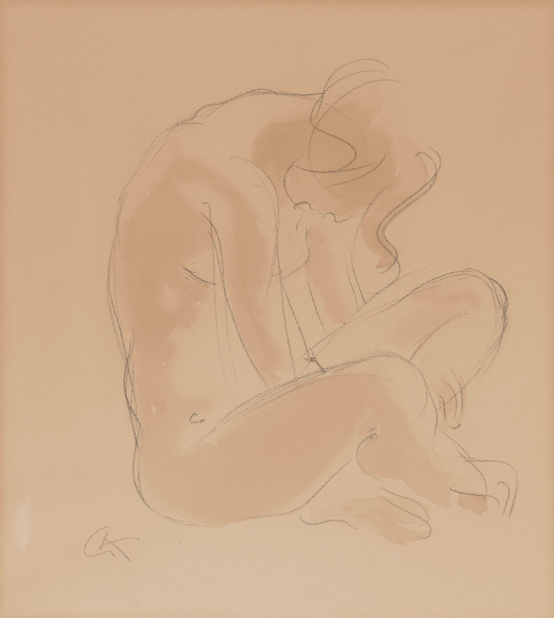 Lot 3189, Auction  127, Kolbe, Georg, Kauernder Akt. Bleistift mit Sepiatusche auf Papier. 