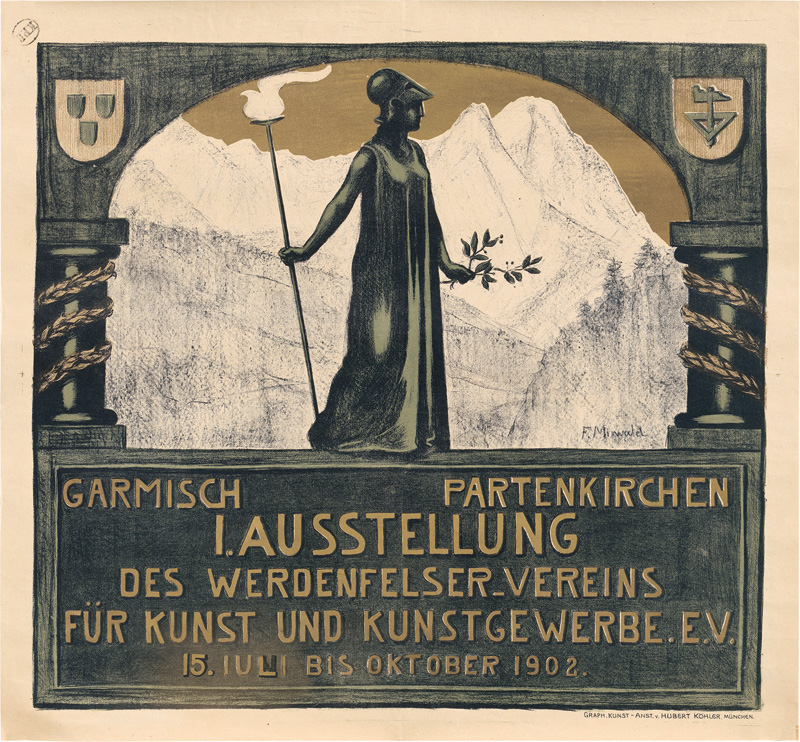 Lot 3390, Auction 127, Mirwald, Ferdinand, I. Ausstellung des Werdenfelser-Vereins für Kunst und Kunstgewerbe. Farblithographie mit Golddruck.